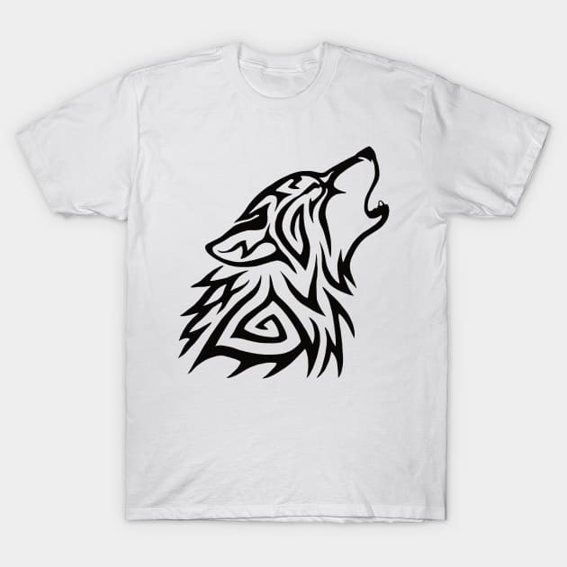 Tribal Wolf Howl T-Shirt by Hareguizer